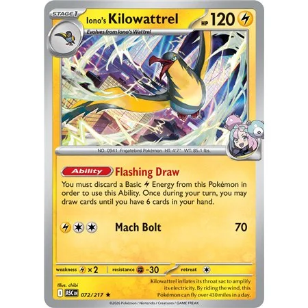 Iono's Kilowattrel (Rare Holofoil)