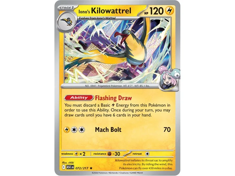 Iono's Kilowattrel (Rare/Reverse Holofoil)