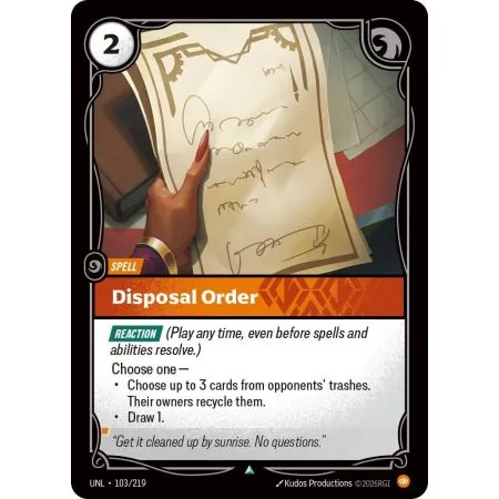 Disposal Order (Base) UNL-103 | UNL | ProCards México
