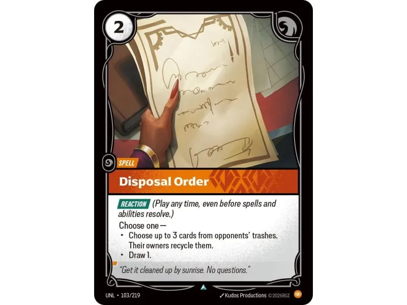 Disposal Order (Base) UNL-103 | UNL | ProCards México
