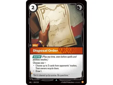 Disposal Order (Base) UNL-103 | UNL | ProCards México