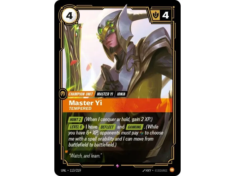 Master Yi - Tempered (Base) UNL-113 | UNL | ProCards México